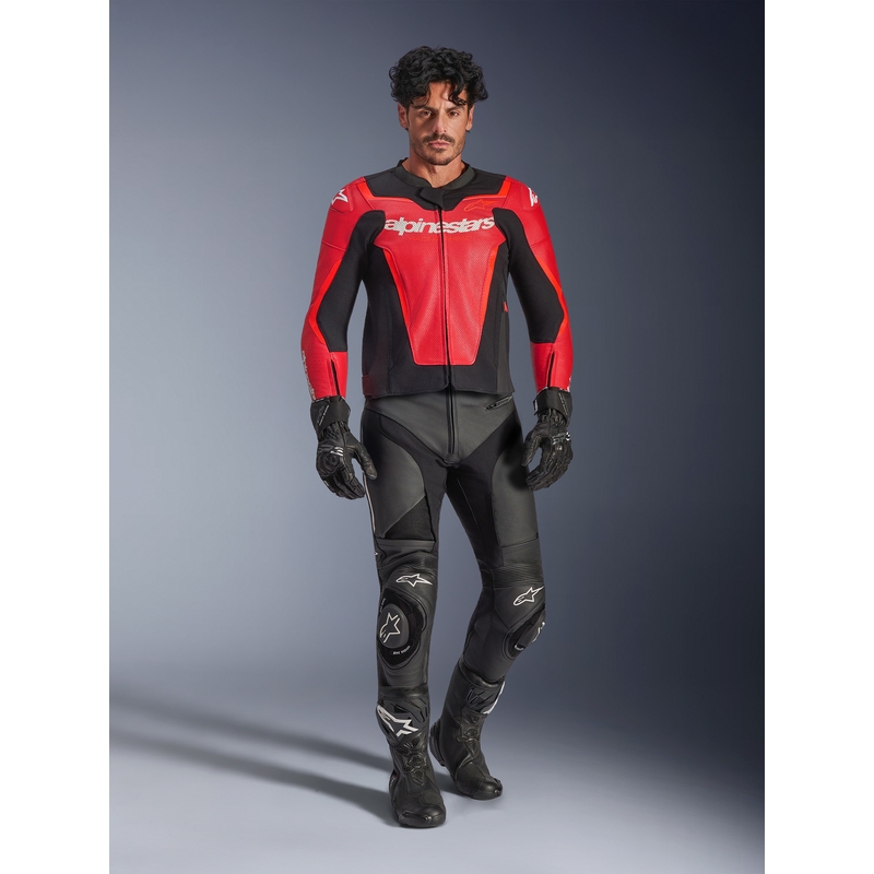 Geacă de piele pentru motocicletă Alpinestars GP Force V2 Airflow roșu fluo-negru-alb