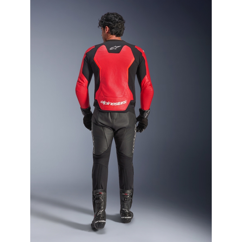 Geacă de piele pentru motocicletă Alpinestars GP Force V2 Airflow roșu fluo-negru-alb