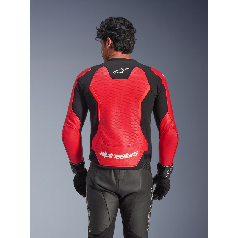 Geacă de piele pentru motocicletă Alpinestars GP Force V2 Airflow roșu fluo-negru-alb