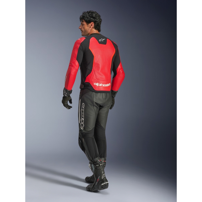 Geacă de piele pentru motocicletă Alpinestars GP Force V2 Airflow roșu fluo-negru-alb