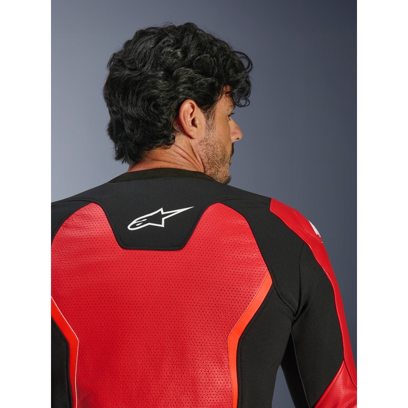 Geacă de piele pentru motocicletă Alpinestars GP Force V2 Airflow roșu fluo-negru-alb
