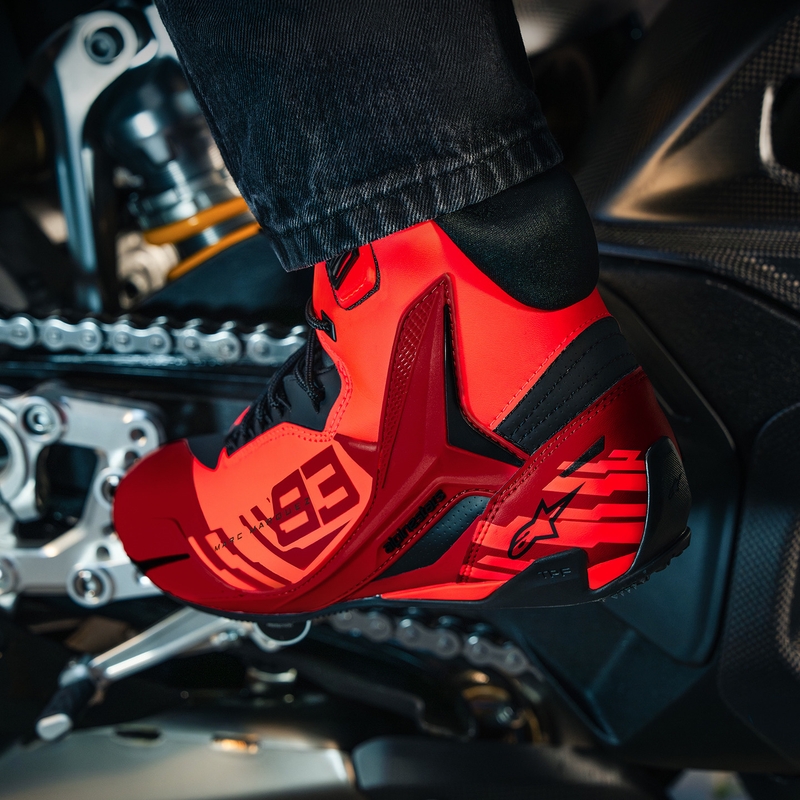 Ghete moto Alpinestars Faster-4 MM93, colecția fluo, roșu-roșu-negru