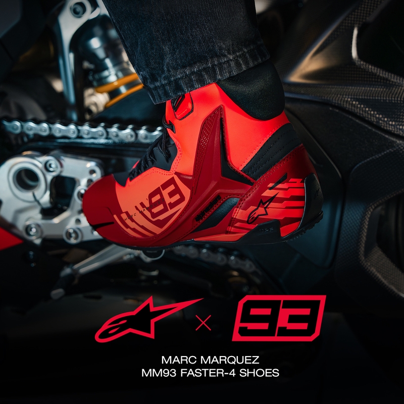 Ghete moto Alpinestars Faster-4 MM93, colecția fluo, roșu-roșu-negru
