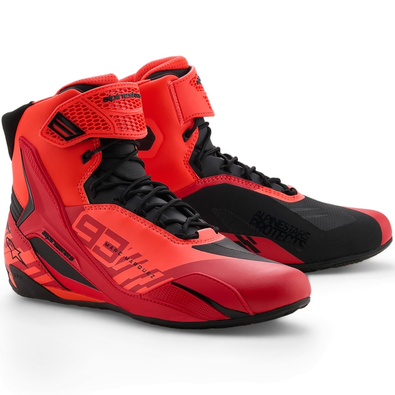 Ghete moto Alpinestars Faster-4 MM93, colecția fluo, roșu-roșu-negru