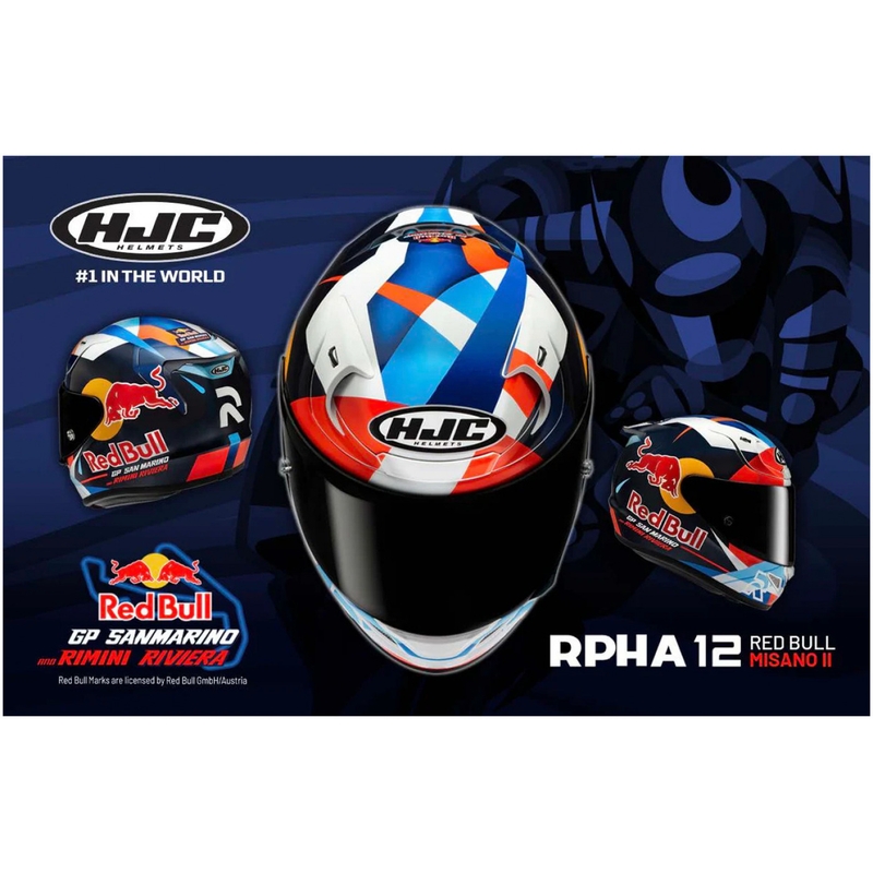 Cască integrală pentru motocicletă HJC RPHA 12 Red Bull Misano GP 2 MC21 albastru-alb-roșu