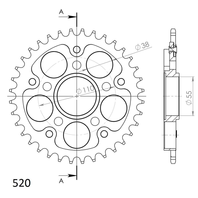 Foaie spate SUPERSPROX STEALTH auriu 36T, 520