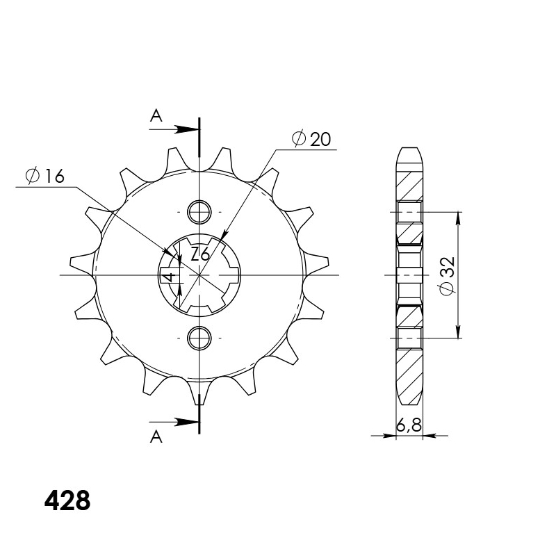 Pinion fata SUPERSPROX 15T, 428