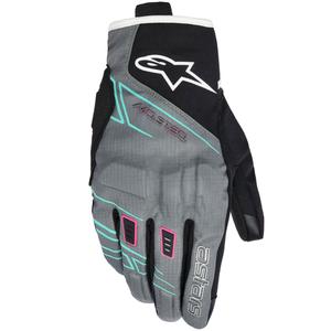 Mănuși de motocicletă pentru femei Alpinestars STELLA MOBLAST WATERPROOF gri-negru-roz fluo-turcoaz-alb