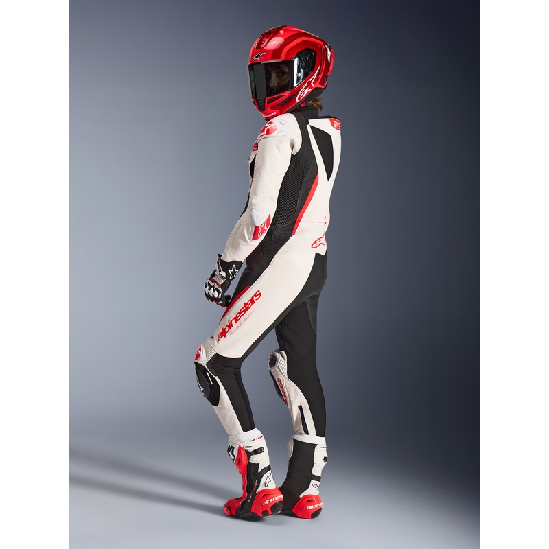 Costum de motocicletă din piele pentru femei, dintr-o singură piesă, Alpinestars Stella GP-R7 alb-fluoro-roșu-negru