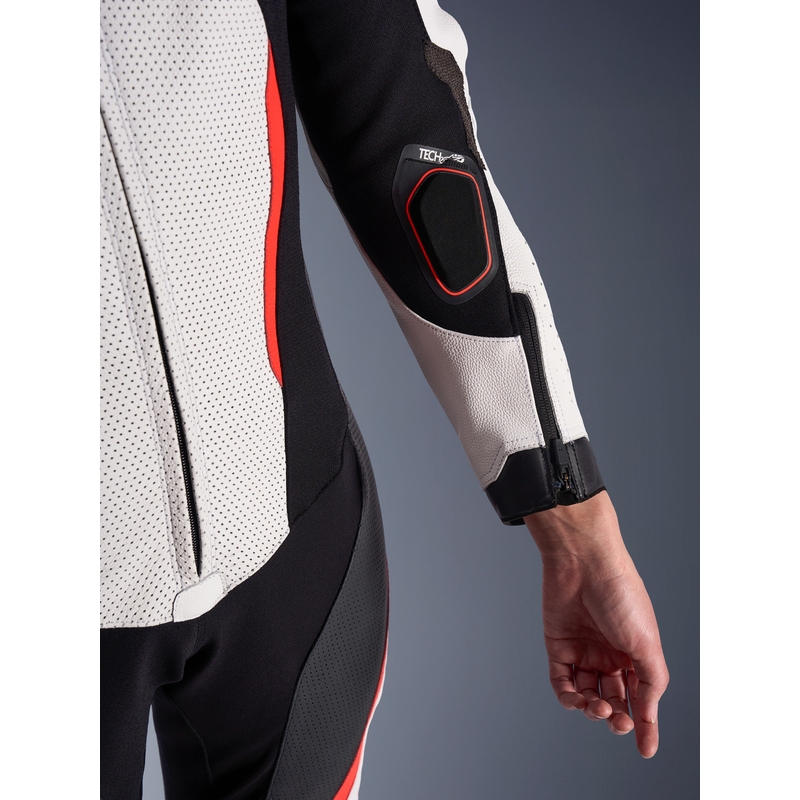 Costum de motocicletă din piele pentru femei, dintr-o singură piesă, Alpinestars Stella GP-R7 alb-fluoro-roșu-negru