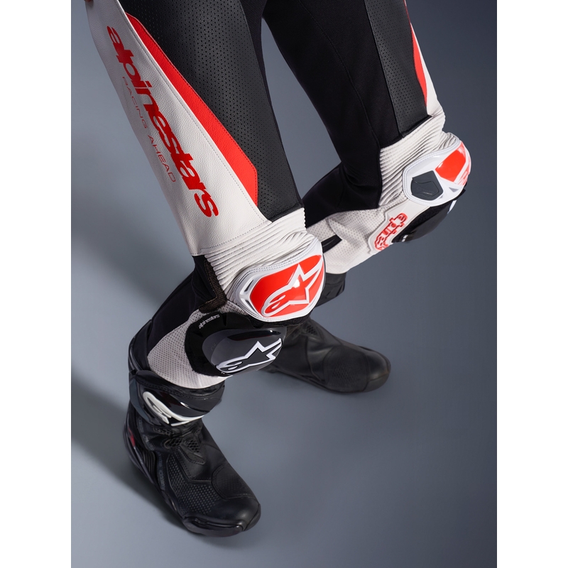 Costum de motocicletă din piele pentru femei, dintr-o singură piesă, Alpinestars Stella GP-R7 alb-fluoro-roșu-negru