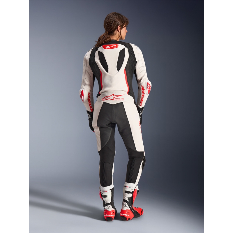 Costum de motocicletă din piele pentru femei, dintr-o singură piesă, Alpinestars Stella GP-R7 alb-fluoro-roșu-negru