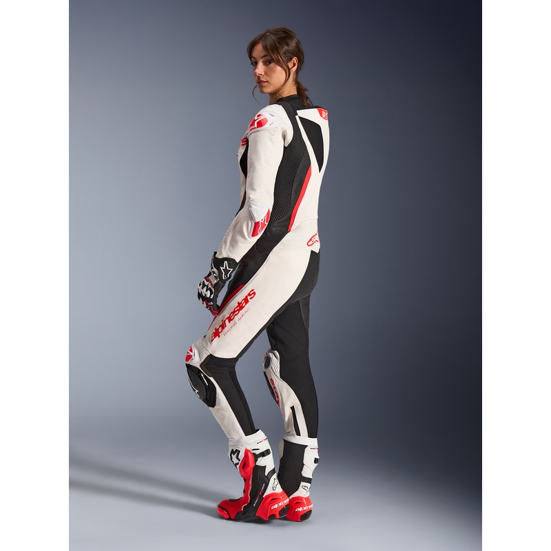 Costum de motocicletă din piele pentru femei, dintr-o singură piesă, Alpinestars Stella GP-R7 alb-fluoro-roșu-negru