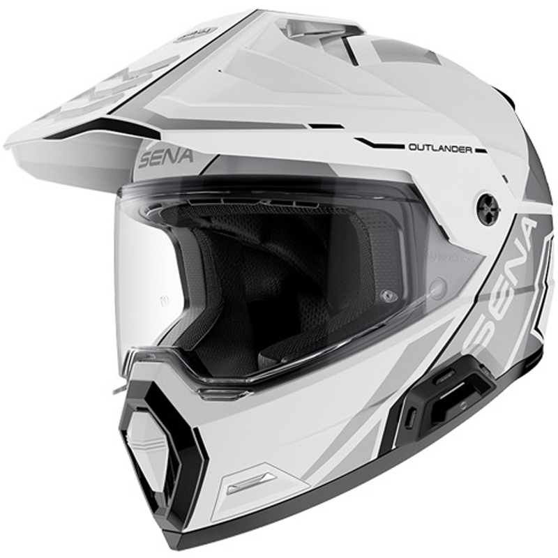 Cască de motocicletă enduro cu căști SENA Outlander alb lucios
