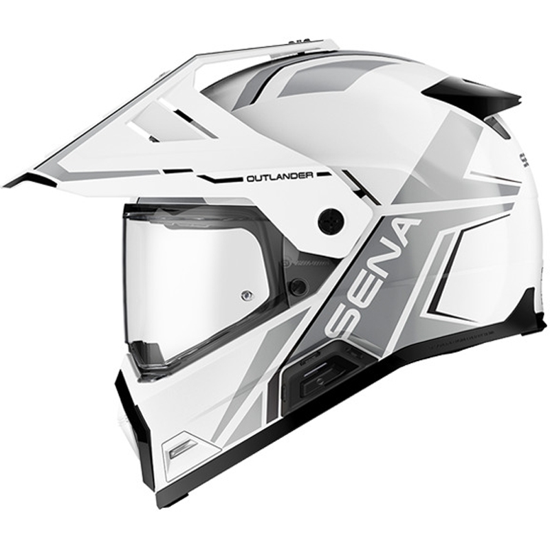 Cască de motocicletă enduro cu căști SENA Outlander alb lucios