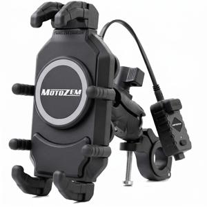 Suport telefon antivibrații cu încărcător wireless și mufă USB-C MotoZem M26-C1 negru