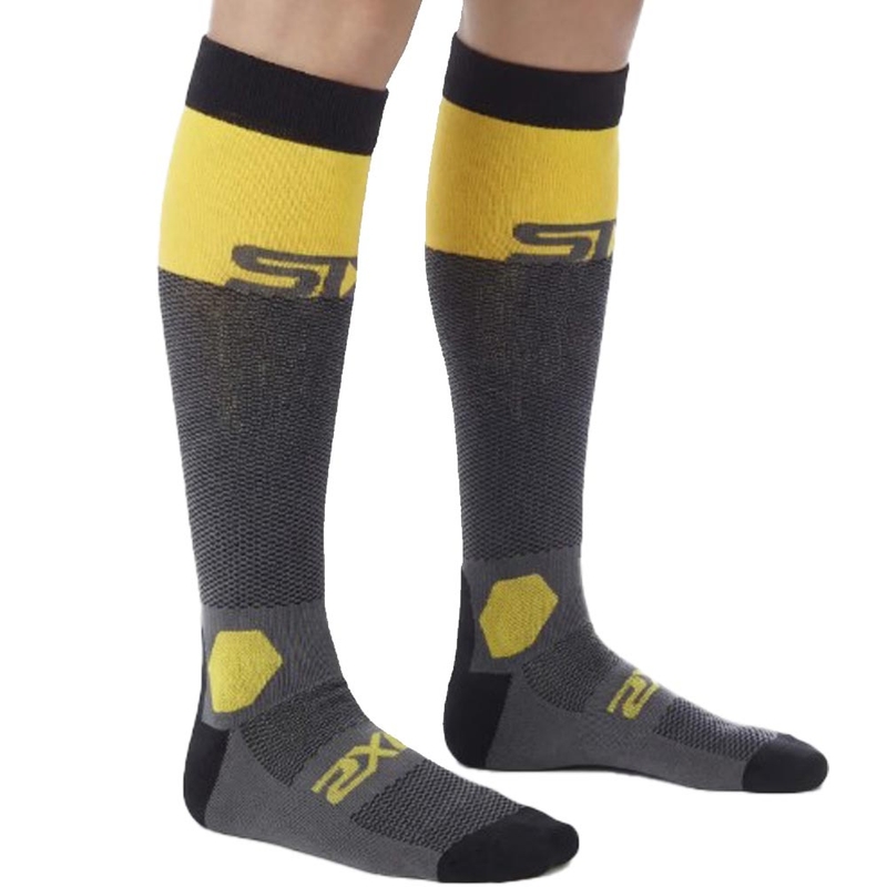 Șosete funcționale până la genunchi SIXS LONG RACING V2 gri închis-galben