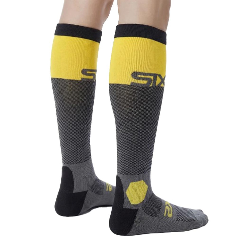 Șosete funcționale până la genunchi SIXS LONG RACING V2 gri închis-galben