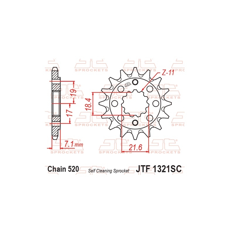 Pinion fata JT 13T, 520 Self Cleaning Lightweight