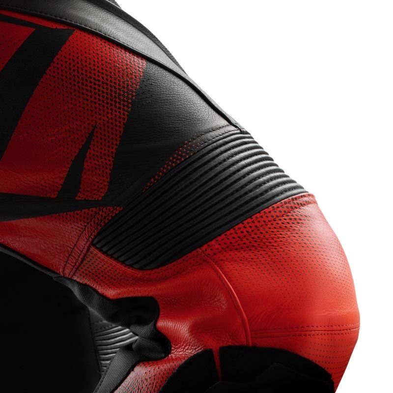 Pantaloni de motocicletă din piele Rebelhorn Inferno negru-roșu fluo
