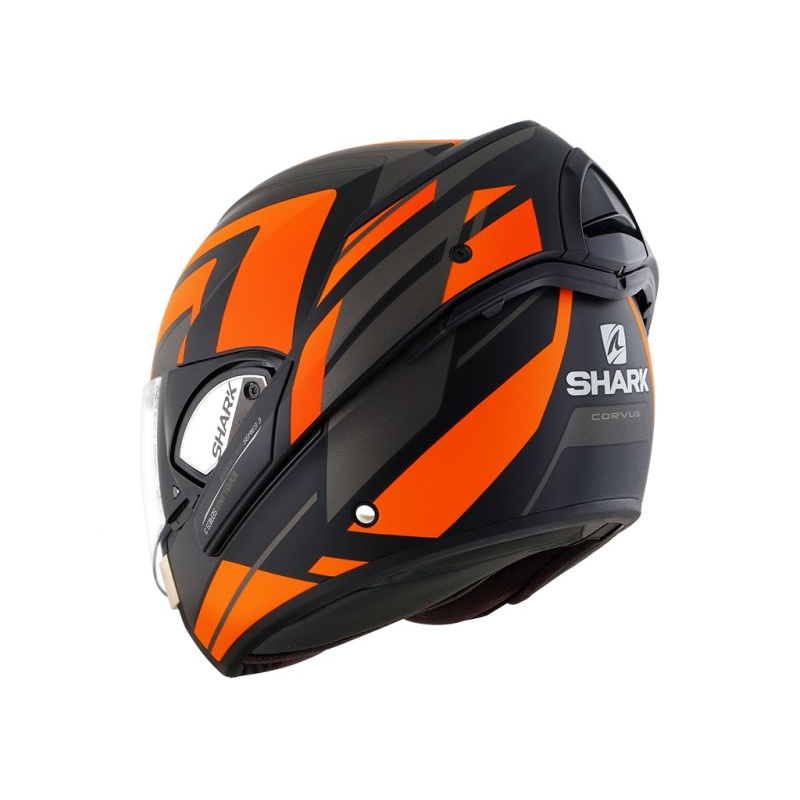 Cască pliabilă SHARK EVOLINE 3 Corvus Mat negru-gri-portocaliu-portocaliu