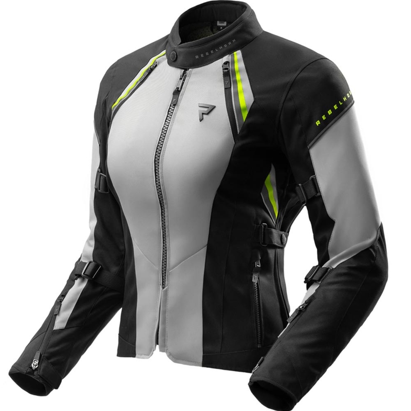 Geacă motociclistă pentru femei Rebelhorn Swift gri deschis-galben fluo