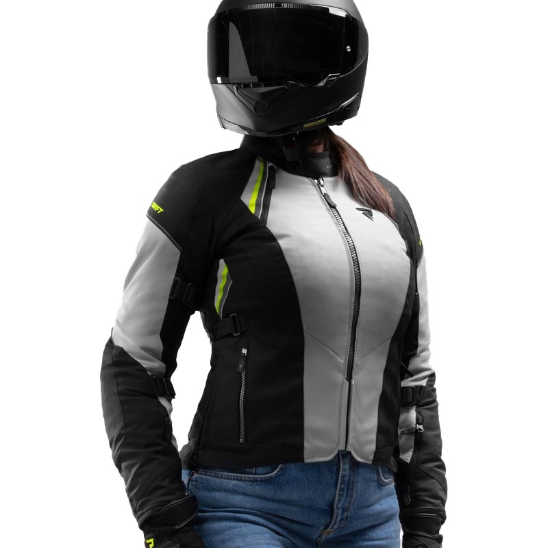 Geacă motociclistă pentru femei Rebelhorn Swift gri deschis-galben fluo