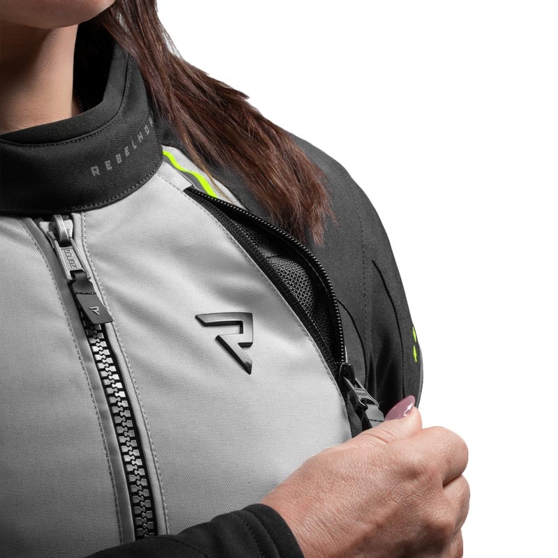 Geacă motociclistă pentru femei Rebelhorn Swift gri deschis-galben fluo