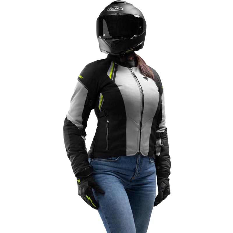 Geacă motociclistă pentru femei Rebelhorn Swift gri deschis-galben fluo