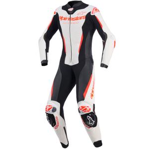 Costum de motocicletă din piele pentru femei, dintr-o singură piesă, Alpinestars Stella GP-R7 alb-fluoro-roșu-negru