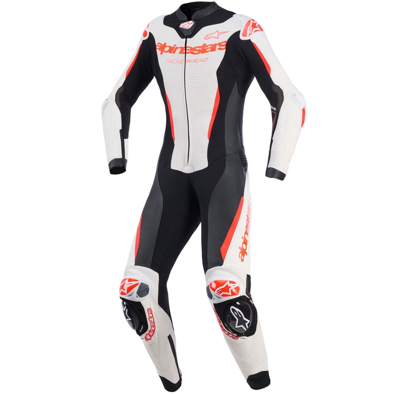 Costum de motocicletă din piele pentru femei, dintr-o singură piesă, Alpinestars Stella GP-R7 alb-fluoro-roșu-negru