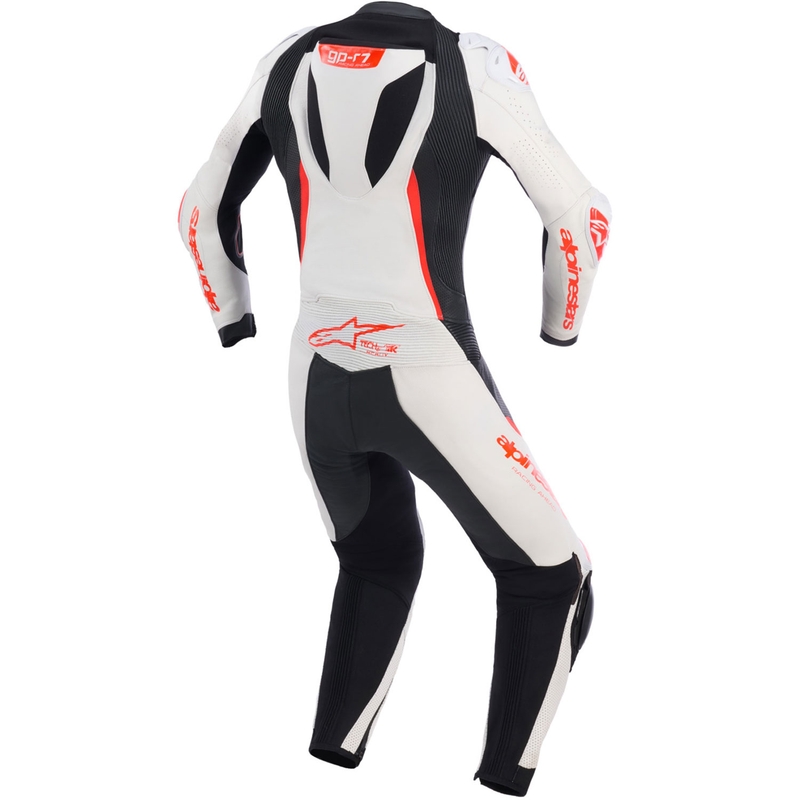 Costum de motocicletă din piele pentru femei, dintr-o singură piesă, Alpinestars Stella GP-R7 alb-fluoro-roșu-negru