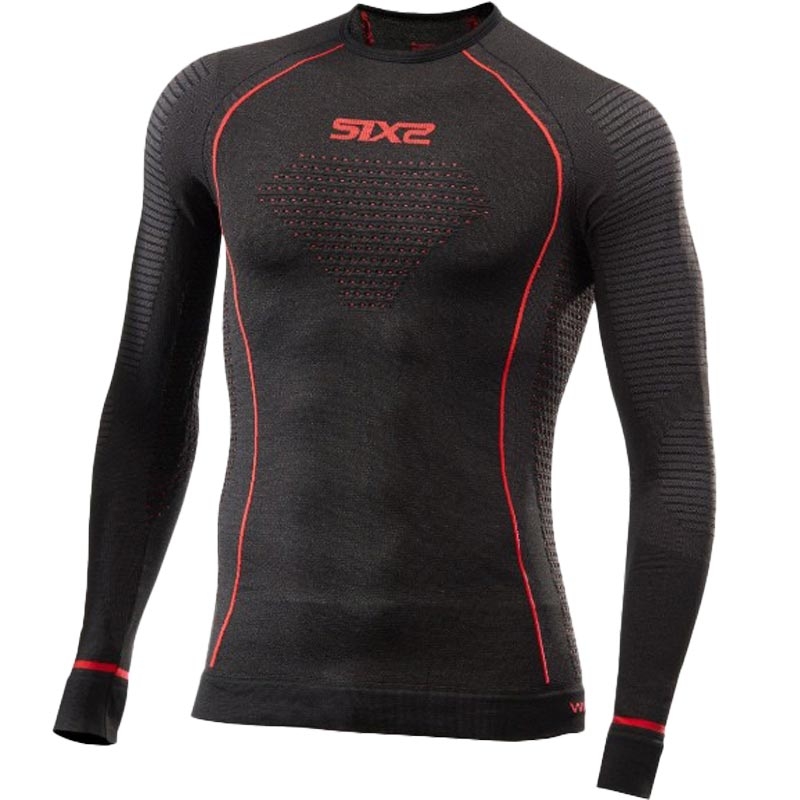 Tricou funcțional cu mânecă lungă SIXS TS2W CU negru-roșu