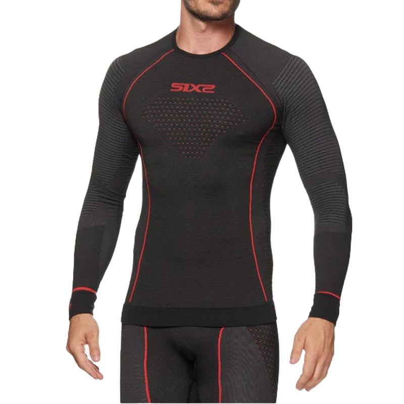 Tricou funcțional cu mânecă lungă SIXS TS2W CU negru-roșu