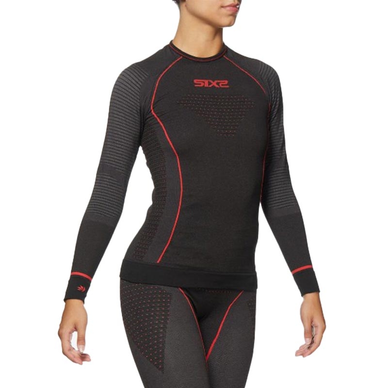 Tricou funcțional cu mânecă lungă SIXS TS2W CU negru-roșu
