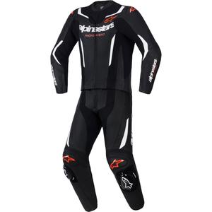 Costum de piele Alpinestars GP Force V2 din două piese negru-alb-roșu fluo