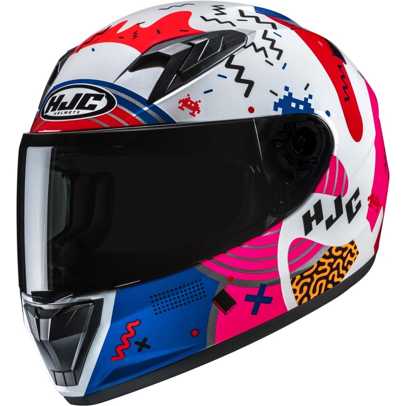Cască integrală pentru motocicletă HJC Y10 Mika MC28 pentru copii, alb-roz-albastru