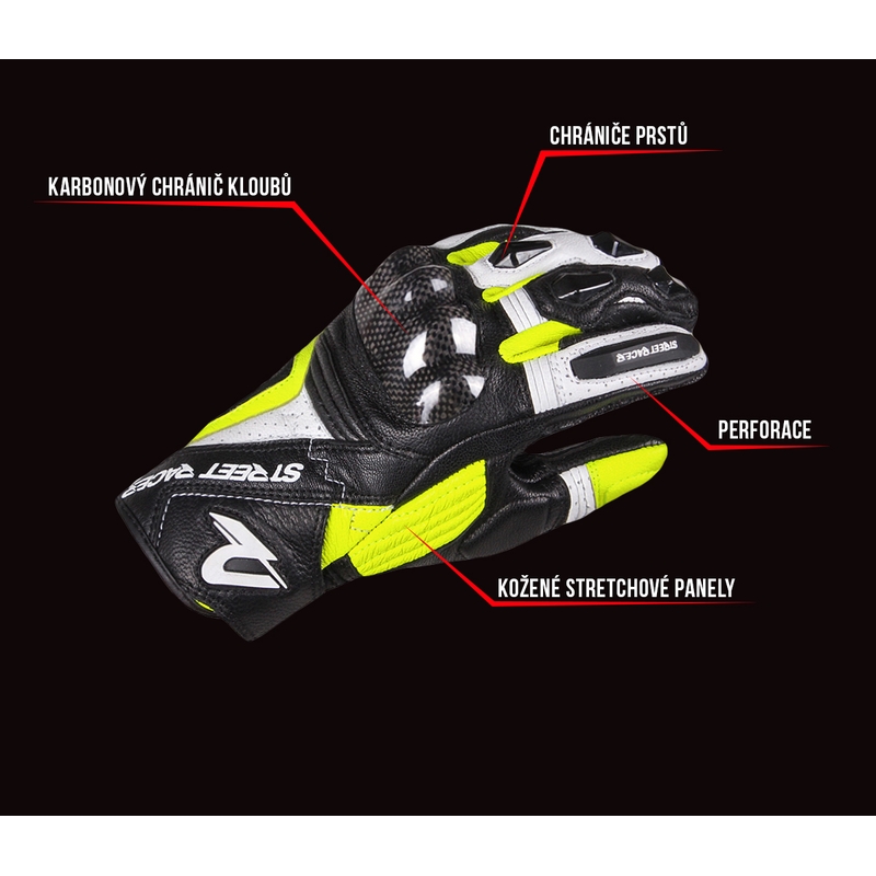 Mănuși moto pentru femei Street Racer XTR negru=alb-galben fluorescent lichidare
