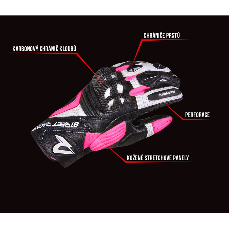 Mănuși moto pentru femei Street Racer XTR negru-alb-roz  stoc lichidare
