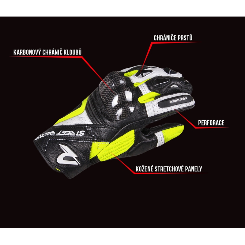 Mănuși moto Street Racer XTR negru-alb-galben fluorescent výprodej lichidare