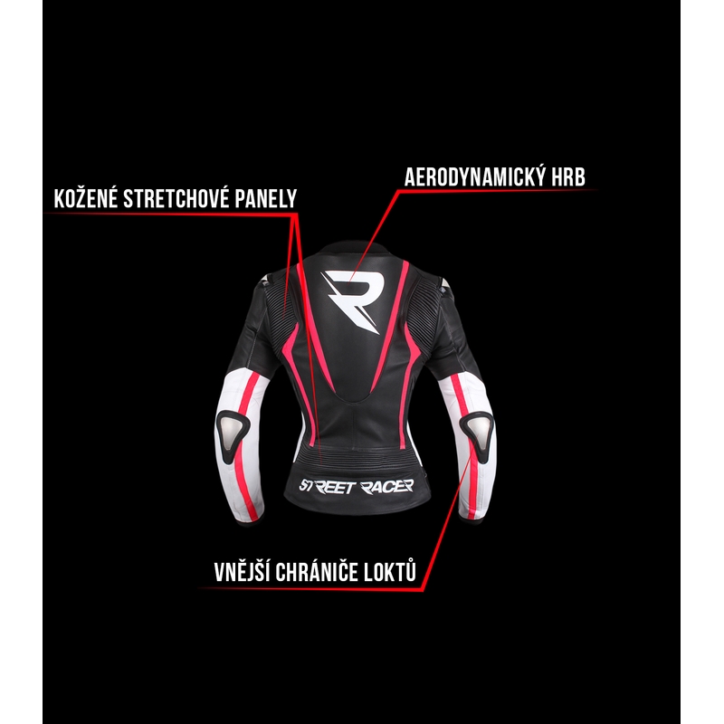 Geacă moto pentru femei Street Racer Electra negru-alb-roz fluorescent lichidare