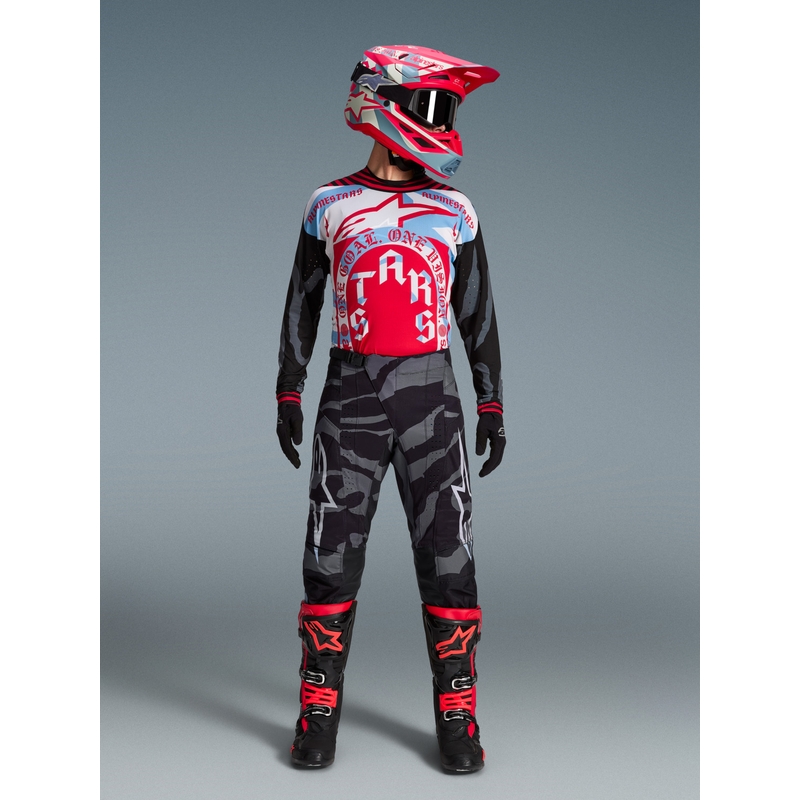 Pantaloni motocross Alpinestars Techstar ediție limitată Beast Coast gri-negru-portocaliu