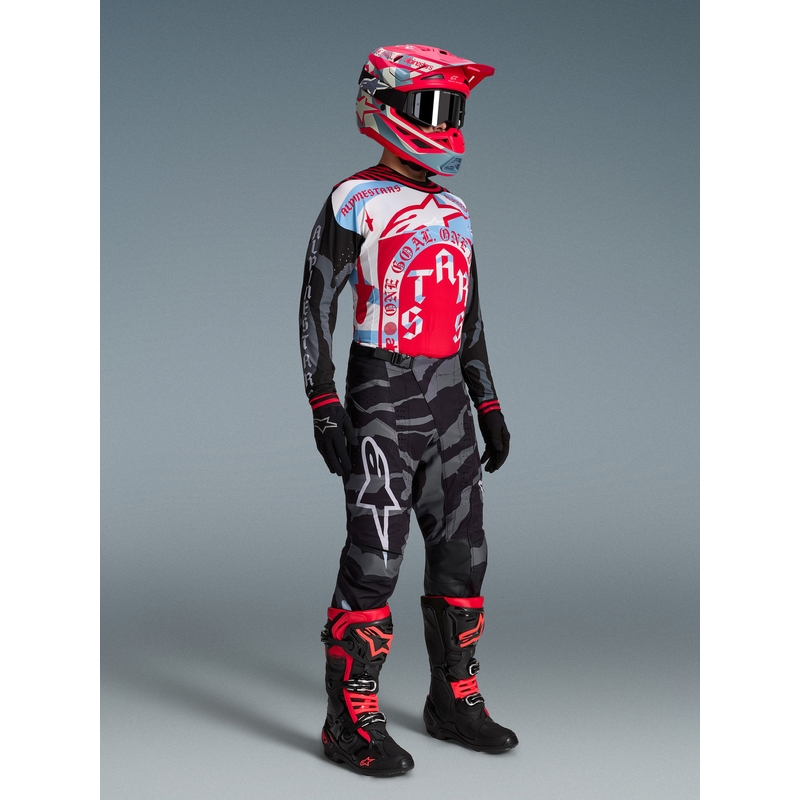Pantaloni motocross Alpinestars Techstar ediție limitată Beast Coast gri-negru-portocaliu