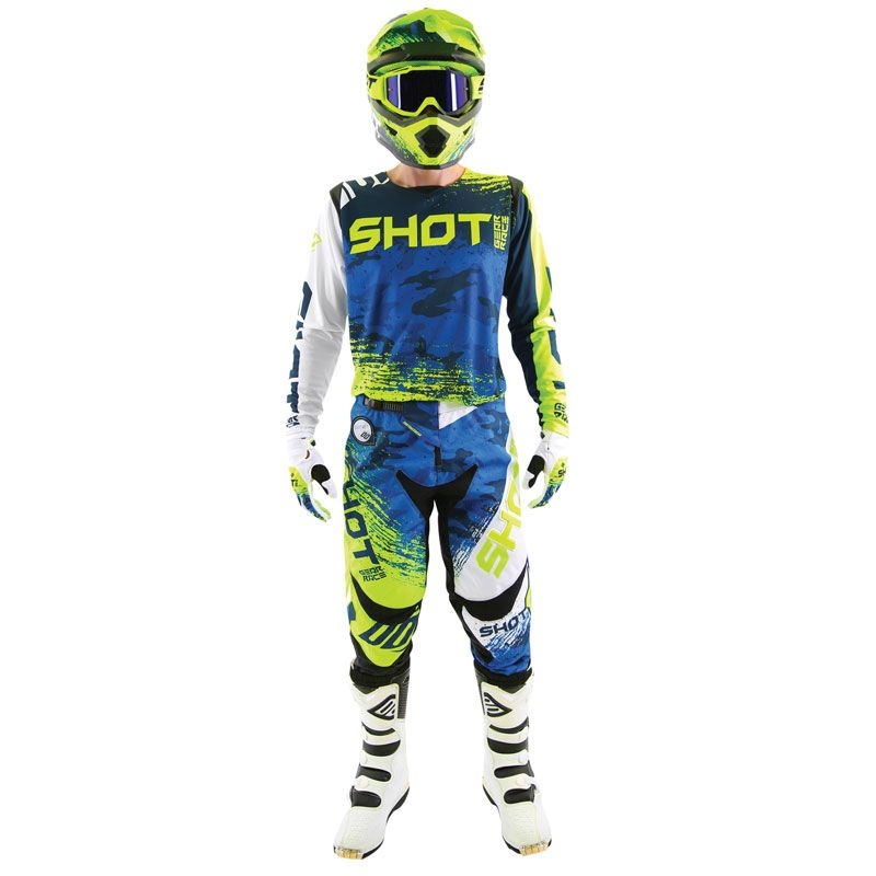 Tricou de motocros Shot CONTACT Counter albastru-fluo galben