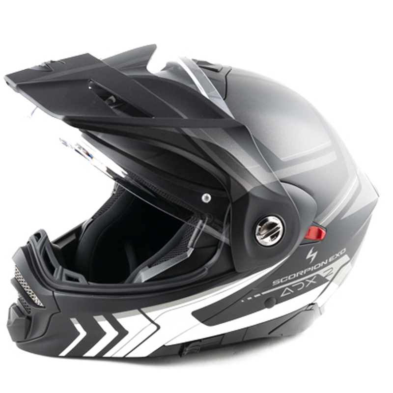 Cască de motocicletă Scorpion ADX-2 LEWIS, flip-up, negru mat-argintiu