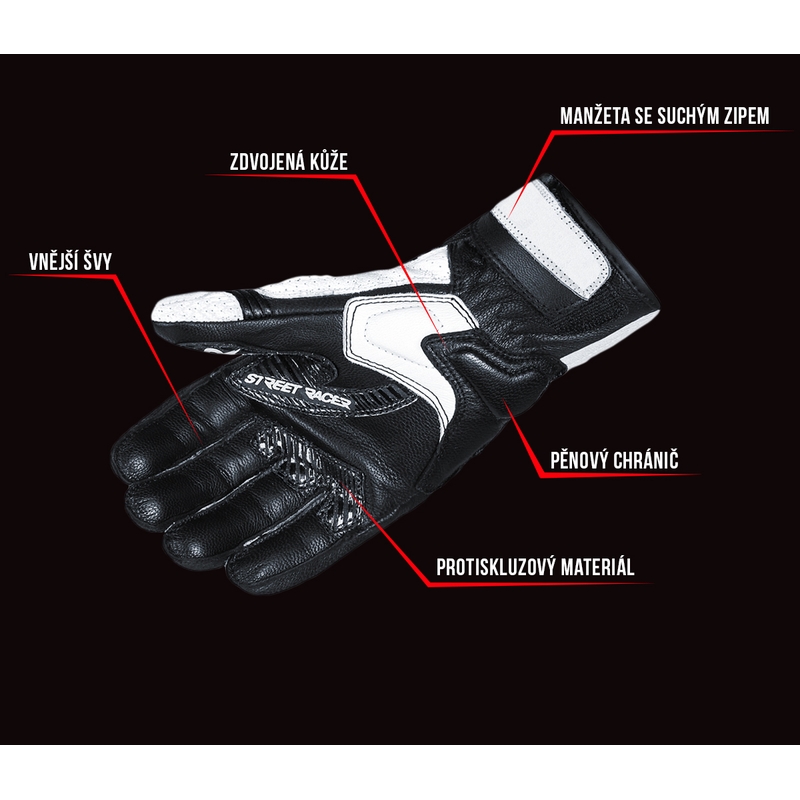 Mănuși moto Street Racer GPR negru-alb lichidare