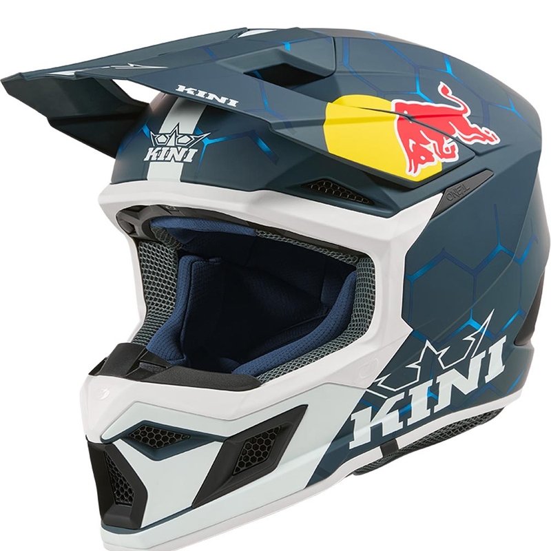 Cască motocross pentru copii KINI Red Bull MX3 1.0 albastru-alb