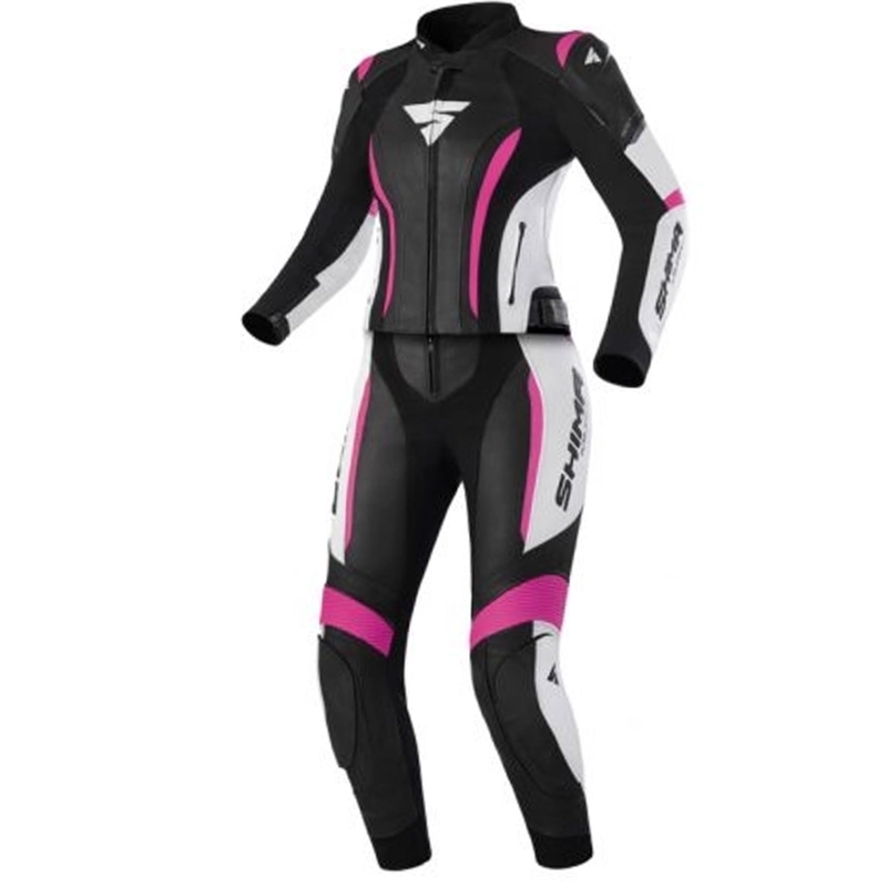 Costum moto dama Shima Miura 2.0 negru-alb-roz