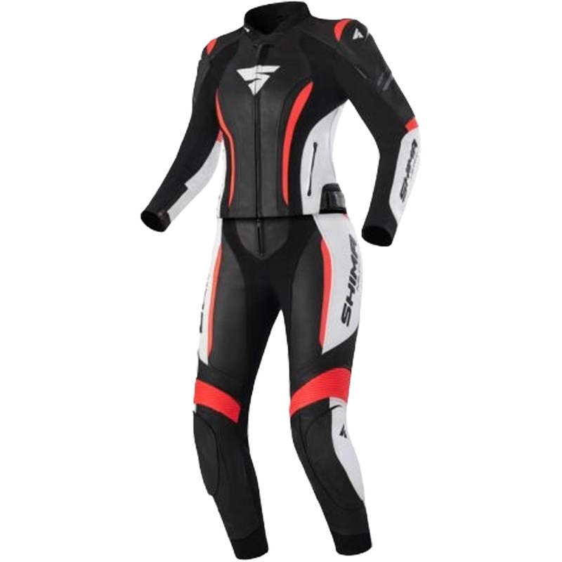 Costum moto dama Shima Miura 2.0 negru-alb-rosu fluo