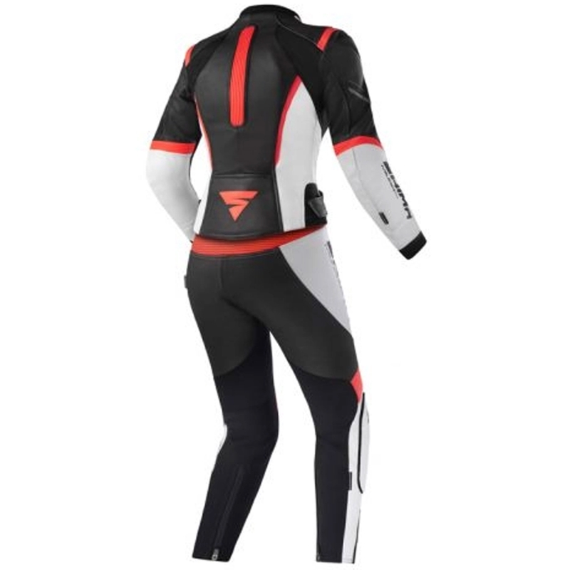 Costum moto dama Shima Miura 2.0 negru-alb-rosu fluo